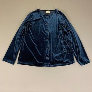 Kathie Lee Woman‎ Velvet Blouse Top Plus Size 14W/16W Blue Button Up Long Sleeve